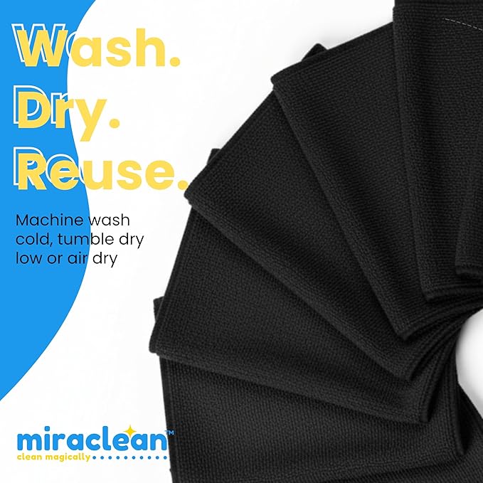Microfiber Cleaning Cloth Black 12 Pack Premium Microfiber Towels for Cars, Lint Free, Scratch-Free, Highly Absorbent, Reusable Cleaning Rags for Car, 320 GSM Household, Kitchen, Window, 12" x 12"