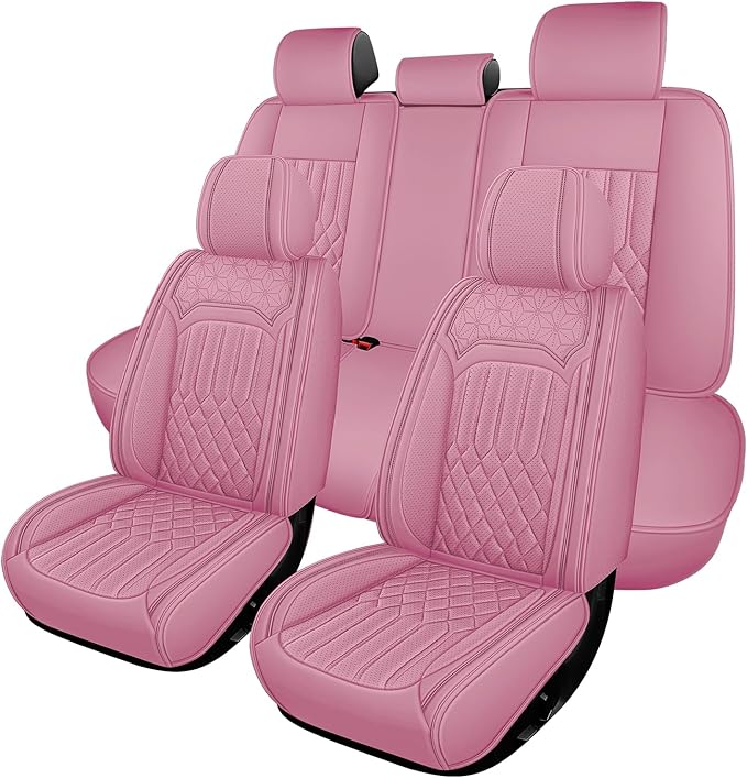 Car Seat Covers for Genesis GV70 2022-2025 2026, Full Set Premium Nappa Leather Waterproof Breathable Anti-Slip Airbag Compatible Car Seats Protector, Soft Car Interior Seats Cover (Pink)