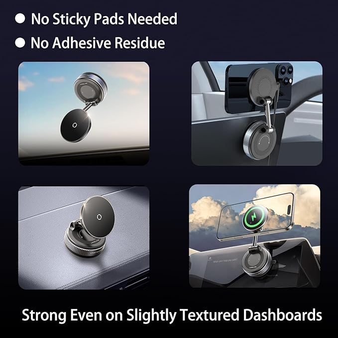 for MagSafe Car Mount Charger [15W Fast Wireless Charging] [108 lbs Nano Gel Suction] Cup Phone Mount for Car, 360° Adjustable Vacuum Magnetic Phone Holder for iPhone 12-17 Pro Max