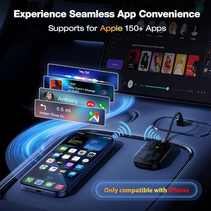 Wireless CarPlay Adapter for Apple [2026 Upgraded A7-Ultra Chip] Multi-User, Full-Auto Car Play Wireless Adapter for iPhone 6-17 Pro Max, Zero Latency, Cars 2015+, Plug & Play