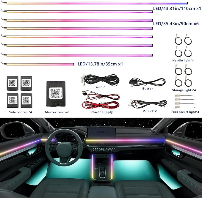 Car Interior Ambient Lights, RGB Neon Lighting for Tesla Model 3 2020,20 in 1 256 Colorful LED Acrylic Fiber Optic Strip,Multiple ModesDecoration Atmosphere with Music
