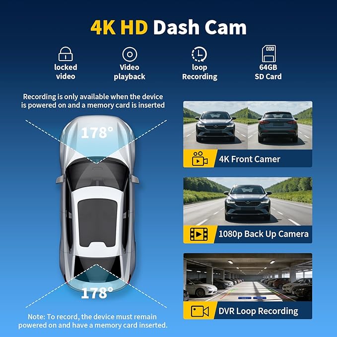 11.5" Largest Wireless Carplay HD Screen for Carplay & Android Auto Car Stereo with 4K Dash Cam 1080P Backup Camera, GPS Navigation/Bluetooth/Mirror Link/Voice Control/AUX/FM/Siri