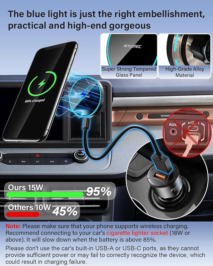 SKYLOTEC Magnetic Phone Mount Cubby Insert for Ford Maverick 2022 2023 2024 Accessories, Cell Phone Mount Storage Box Kit for MagSafe, Strong Magnets Fast Wireless Charger Phone Holder