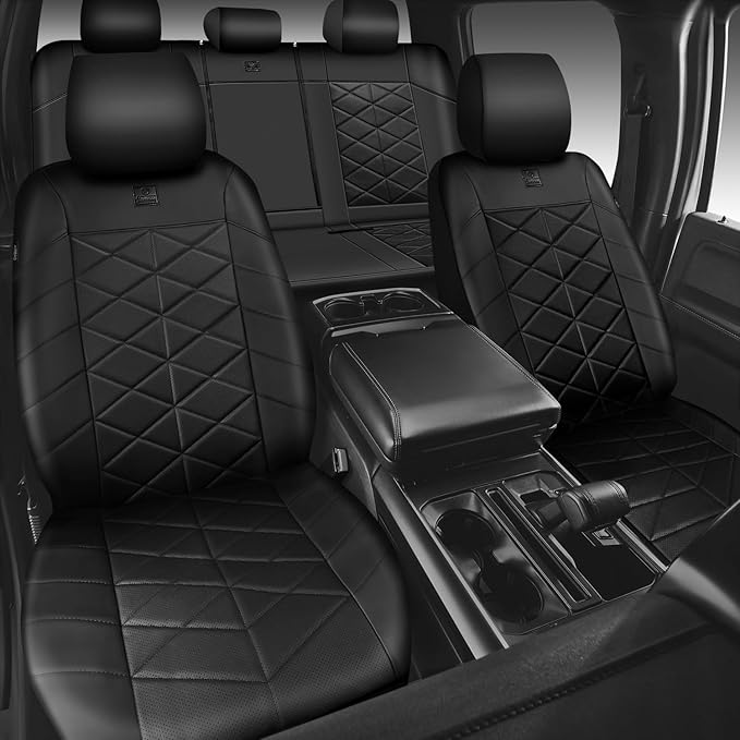 CAR PASS Leather Seat Covers Memory Foam, Waterproof Faux Leather Car Seat Covers Front Seats, Universal Fit for Cars, SUV, Trucks, Luxury Comfort Breathable, Thick 3D Foam Faux Leather All Black