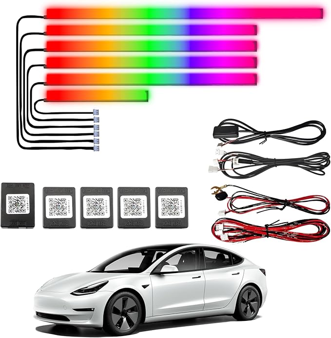 Acrylic Interior Car LED Lights,for Tesla Model 3 2020 Wireless APP 6 in 1,Ambient Lighting Kits Fiber OpticStrip LEDs, 16 Million Colors Music