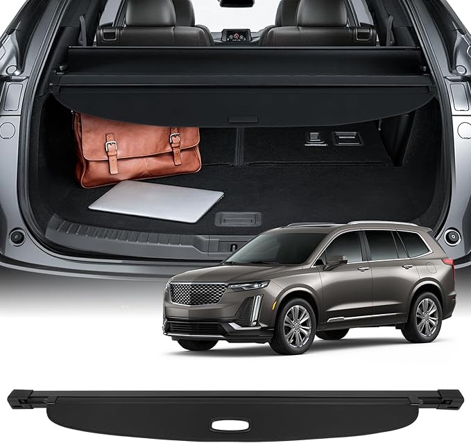 SCITOO Cargo Cover 2021-2024 Fit for Cadillac XT6 2.0L 2020-2024 Fit for Cadillac XT6 3.6L Upgraded Retractable Rear Trunk Cover with Aluminum PVC&Plastic