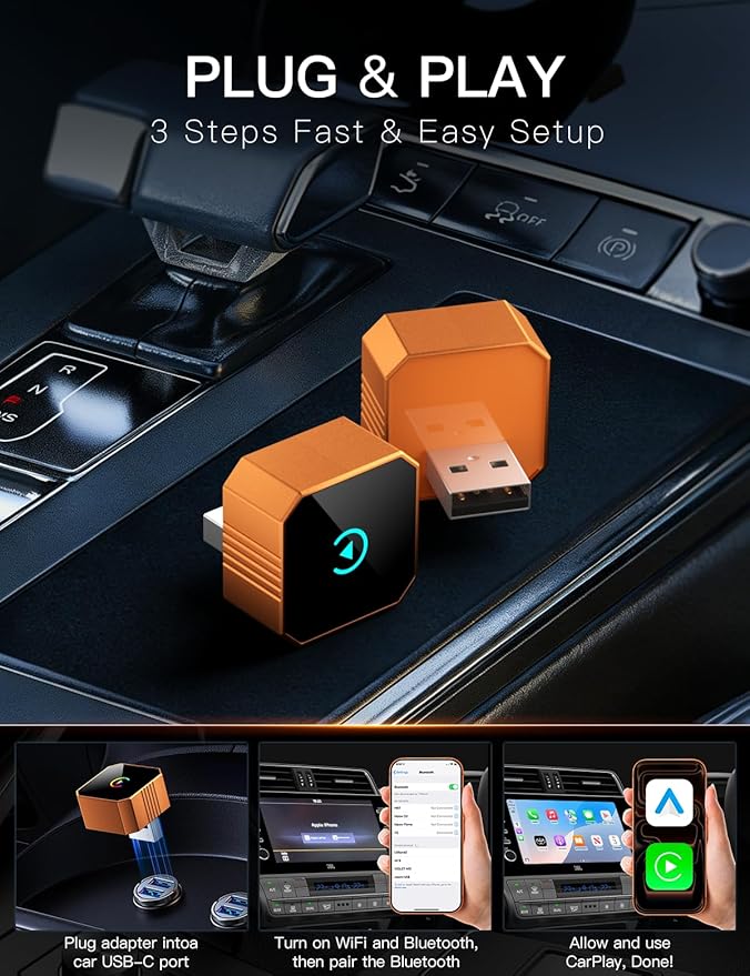 2026 Upgraded Wireless CarPlay Adapter for iPhone＆Android, Car Play Mini Wired to Wireless Adapter for CarPlay ＆Android Auto 2 in 1 Plug and Play Stable Connection & No Latency for iPhone iOS 10+