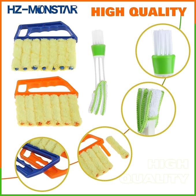 3Pcs Window Venetian Blind Cleaner Duster Tool, 2Pcs Washable 7 Fingers Dusting Cleaner and 1Pc Air Vent Cleaner, Venetian Washable Mini Handheld Brush for Air Conditioner Vents, Fans Vents
