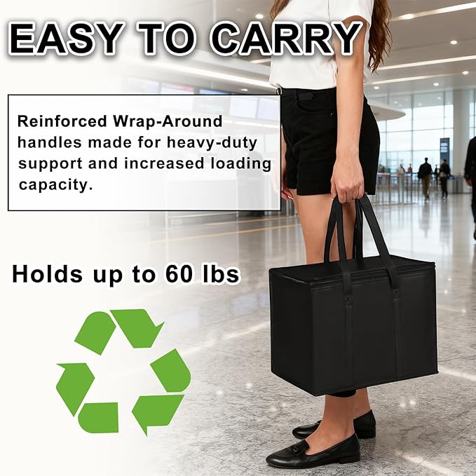 2 I 4 Pack Insulated Reusable Grocery Shopping Bags with zippered top,Food Delivery Bag,Collapsible Cooler Bag