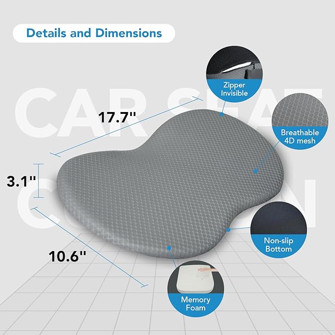 kingphenix Wedge Car Seat Cushion: Memory Foam Truck Seat Cushion for Car Seat Driver - Sciatica and Back Pain Relief - Enhancing Driving Comfort - Gray X-Large