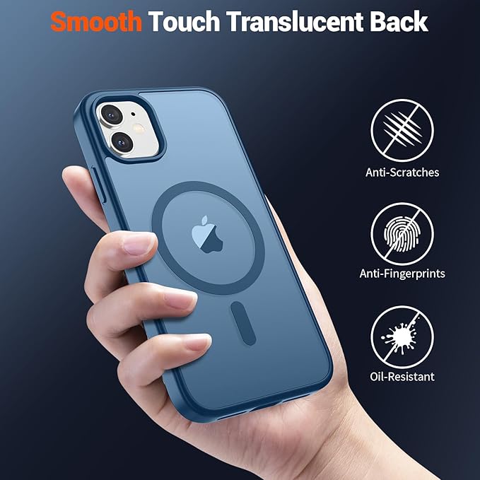 SUPFINE Magnetic for iPhone 12 Case/iPhone 12 Pro Case (Compatible with MagSafe)(Military Grade Drop Protection) Slim Translucent Matte Shockproof with Anti-Fingerprint Phone Case,Deep Blue