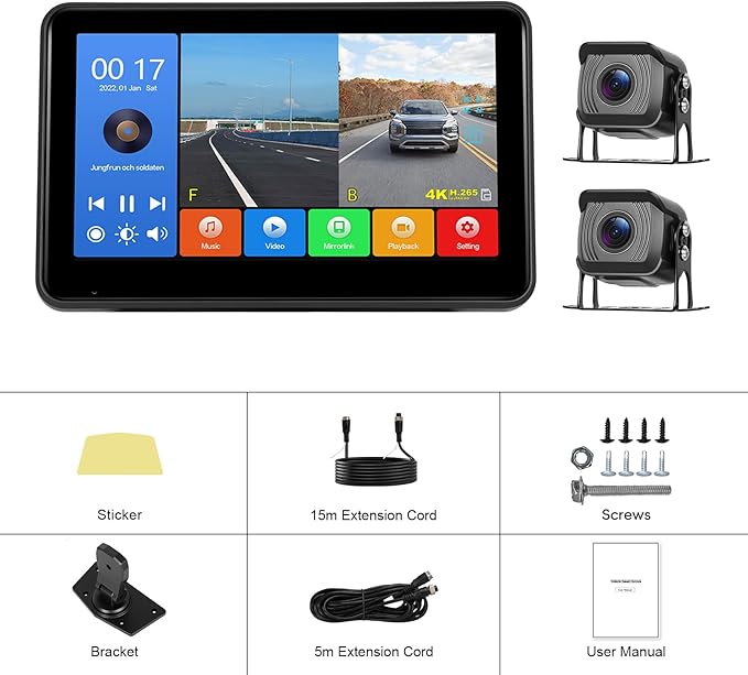 4K Wired Reverse Rear View Backup Camera System 7" Included AHD 1080P Cameras, IP68 Waterproof, Night Vision, BSD, Loop Recording fit for Tractor Truck Excavator Caravan Skid Steer Heavy Equipment