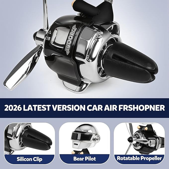 Bear Pilot Car Fresheners Vent Clip Cute Teddy New Car Scent Automotive Air Fresheners Cartoon Air Outlet Aromatherapy Ornament Valentine's Gifts for Him Her Friends, Families (Silver)