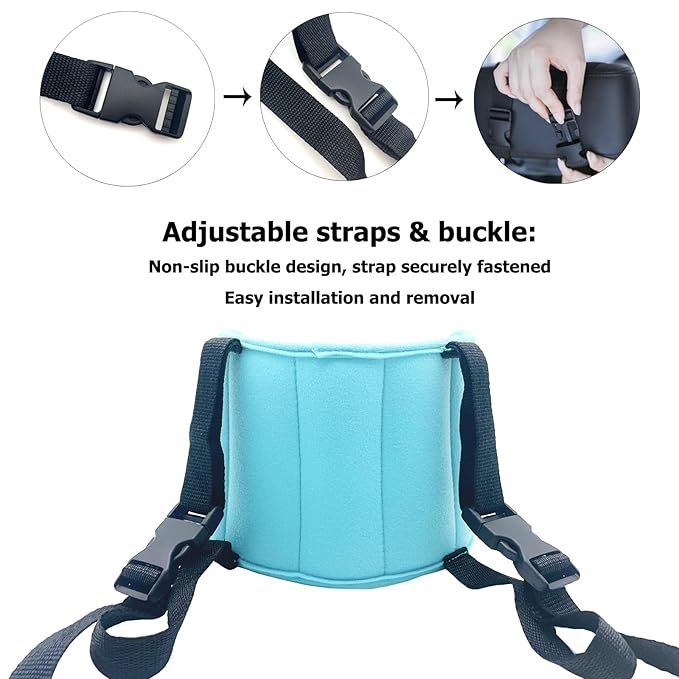 LETTON Adjustable Child Car Seat Head Support Band, Soft Kids Head Holder Head Strap, Safety Head & Neck Pillow Support - A Comfortable Sleep Solution, Lake Blue