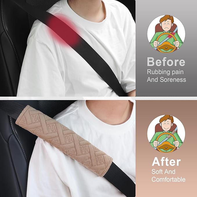 JUSTTOP 2-Pack Universal Car Seat Belt Pads Cover for A More Comfortable Driving, Seat Belt Shoulder Strap Covers Harness Pad for Car Interior Accessories(Khaki)