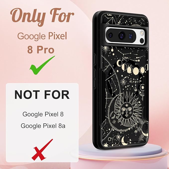 for Google Pixel 8 Pro Case - Compatible with MagSafe Women Girls Cute Magnetic Protective Cover Girly Aesthetic Sun Moon Heavy Duty Shockproof Design for Google Pixel 8 Pro Phone Cases