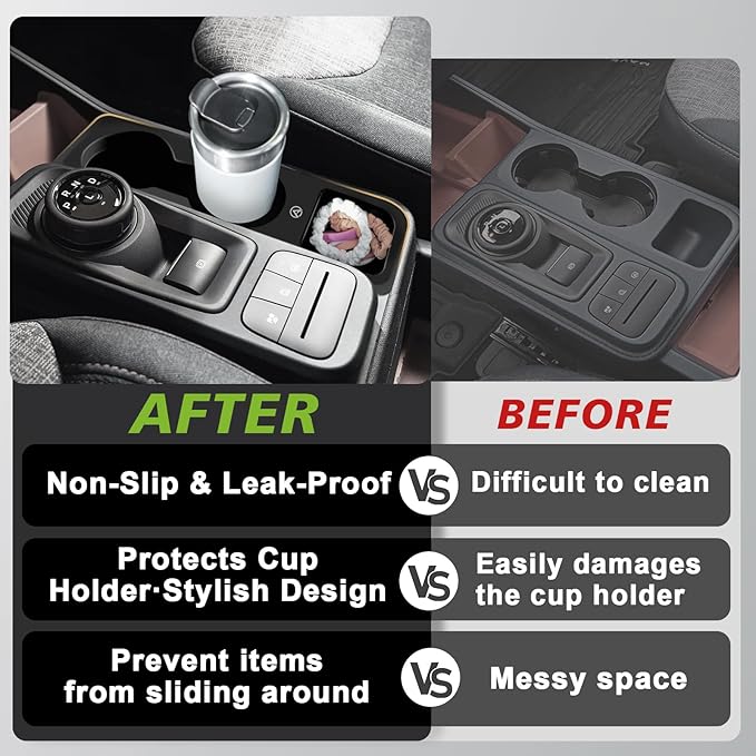 Muslogy Center Console Cup Holder Inserts Compatible with 2022-2026 Ford Maverick Accessories Middle Console Drink Holder Silicone Black Organizer Non-Slip Drink Stopper