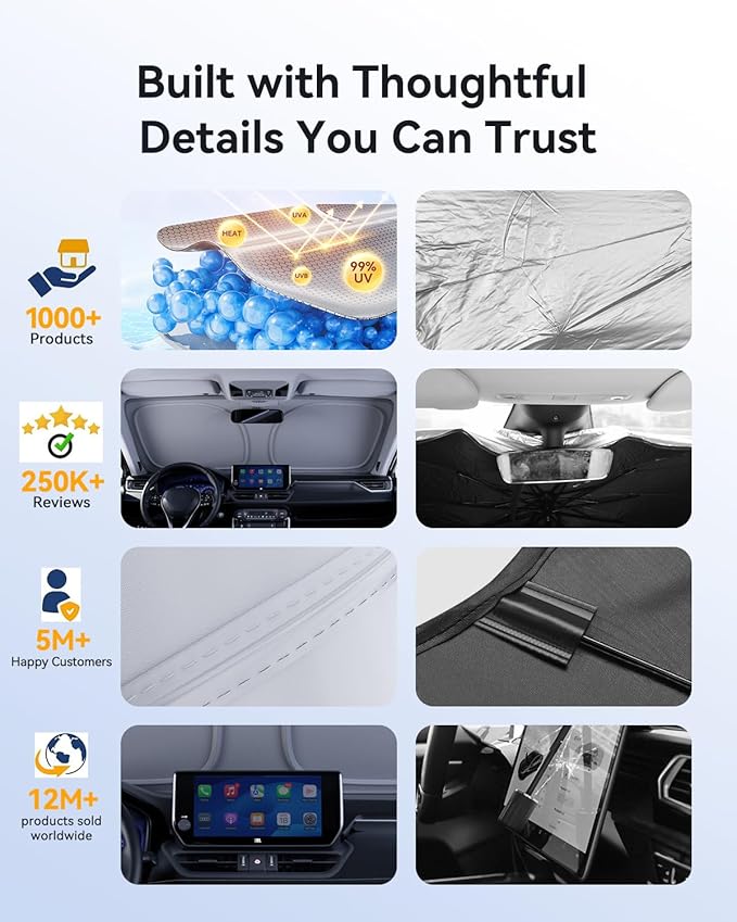 helloleiboo Graphene Car Windshield Sun Shade Car Sun Shade for Windshield with Heat Absorption Coating Foldable Design with UV Protection to Keep Your Car Interior Cooler Silver (X-Large-61 × 34 in)