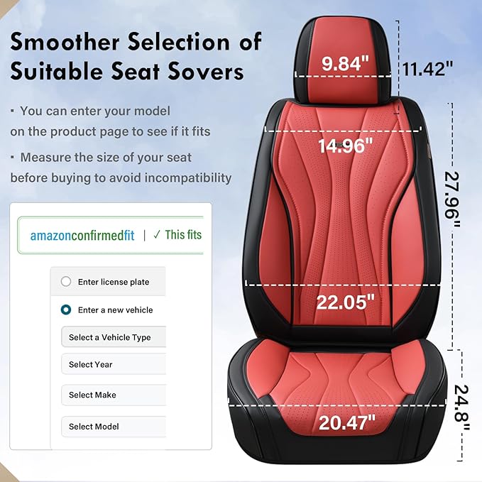 Coverado Car Seat Covers, Front Seat Cover for Cars, 2 Pack Premium Leather Seat Cover, Universal Seat Cover, Waterproof Car Seat Protector, Automotive Seat Cushion Fit for Most Vehicles (Black&Red)