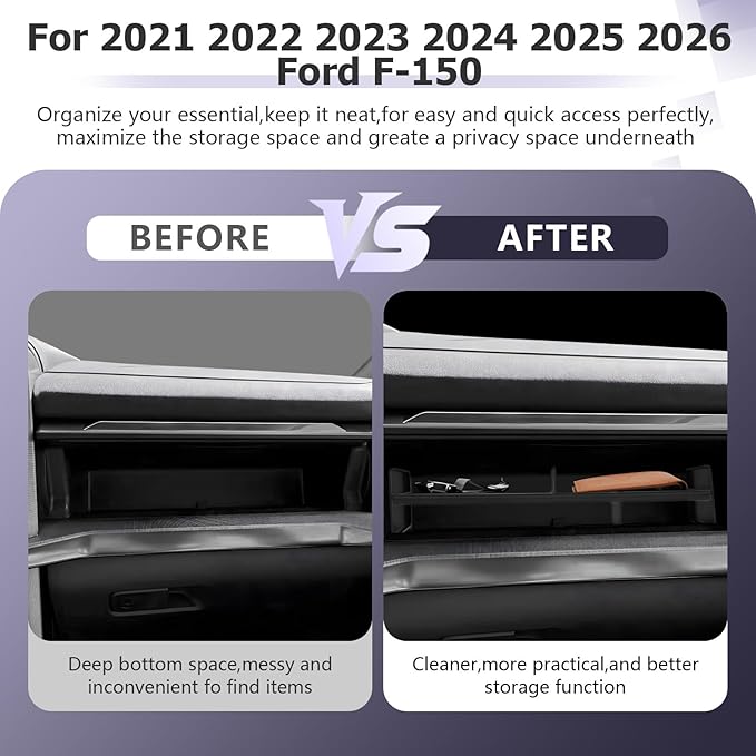 LUWU Glove Box Organizer Compatible with 2021-2025 2026 Ford F150 Accessories Passenger Side Storage Divider Partition Insert Box Glove Storage Compartment Organizer Tray ABS Materials
