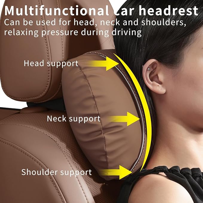 Car Headrest & Lumbar Support Set,Premium Skin-Feeling Napa Leather Soft and Comfortable Headrest,Car Seat Headrest Pillow Waist Support Car Interior Accessories for Driving Home Office