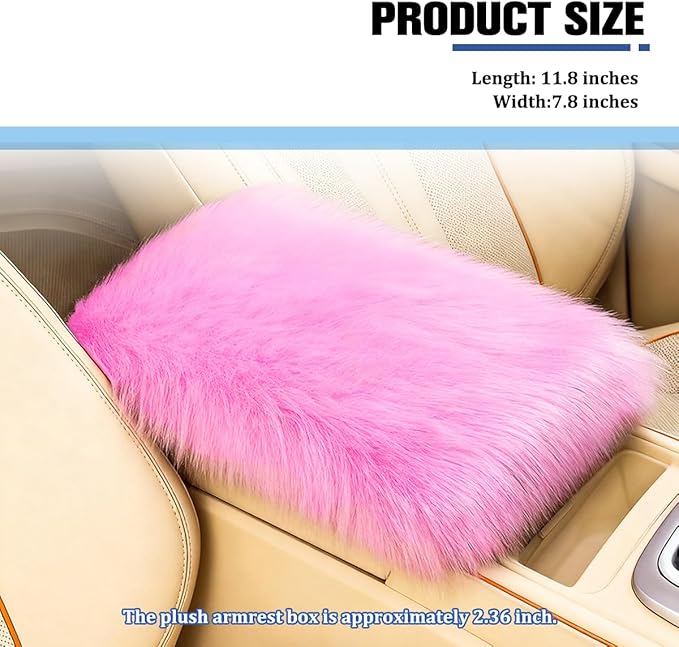 Car Center Console Cover, Fluffy Soft Vehicle Middle Console Arm Rest Cushion Pad, Furry Automotive Interior Armrest Seat Box Protector Decoration Accessories, Universal Fit (Dark Pink)