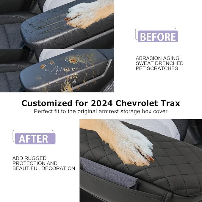 LUWU for 2024 2025 Chevy Trax Center Console Cover 2024 Trax Armrest Cover 2024 2025 Chevrolet Trax Accessories Console Pad 2024 2025 Chevy Trax LS/1RS/LT/2RS/Activ Armrest Console Cover Soft Leather