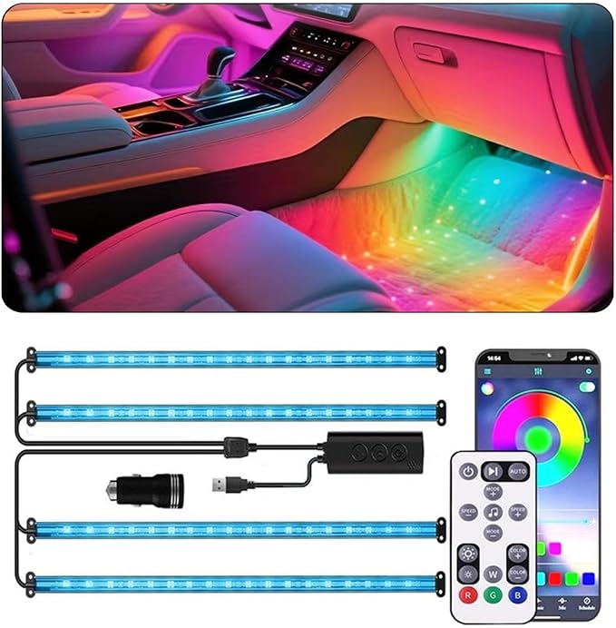 Smart Car LED Lights, 72 LEDs Car Interior Lights RGB with APP Remote Control,Multicolor Footwell Under Dash Inside Light Kits Music Sync Mode, for Vehicle Internal, SUV, Trucks