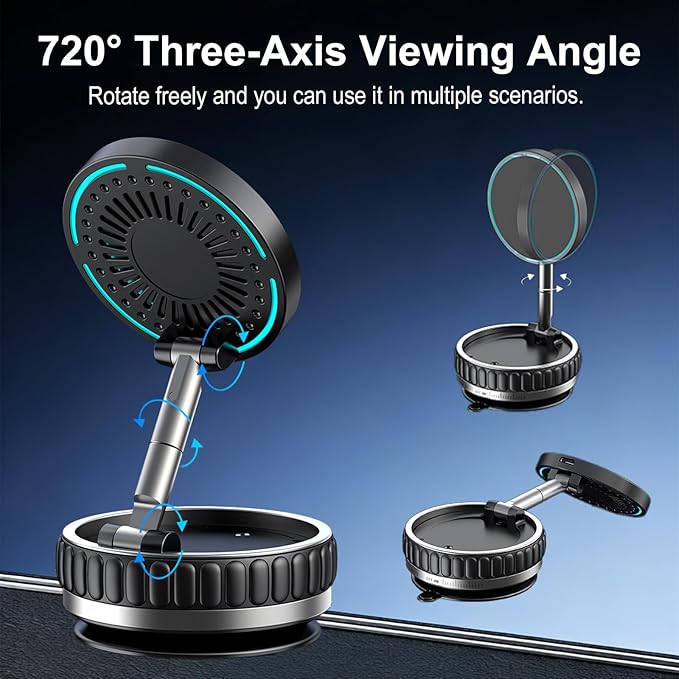 2026 Magsafe Car Mount Charger, 15W Fast Charging Vacuum Magnetic Phone Holder, Hands Free Phone Holders for Your Car Dashboar/Gym/Mirror, 360° Rotation Base, Nano Gel, for iPhone Series & Android