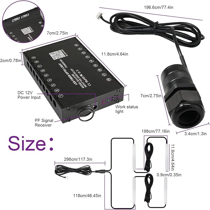 AKEPO 3-in-1 Starlight Headliner Kits: Meteor Effect+6W RGBW Fiber Optic Stars Lights+ 4 Car Under Dash LED Light, Music Sync App Control Optical Fibers 295pcs Mixed Diameterin 9.8ft