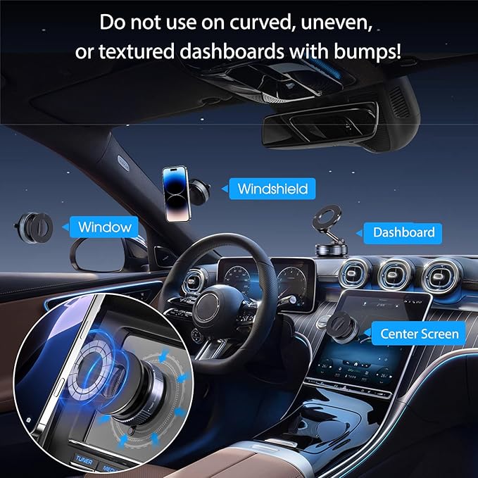 Jikasho Vacuum Magnetic Car Phone Holder for Magsafe, Hands-Free 360° Adjustable Suction Cup Phone Mount for Car/Gym/Mirror/Smooth Surface, Compatible with iPhone & Android (Silver Black)