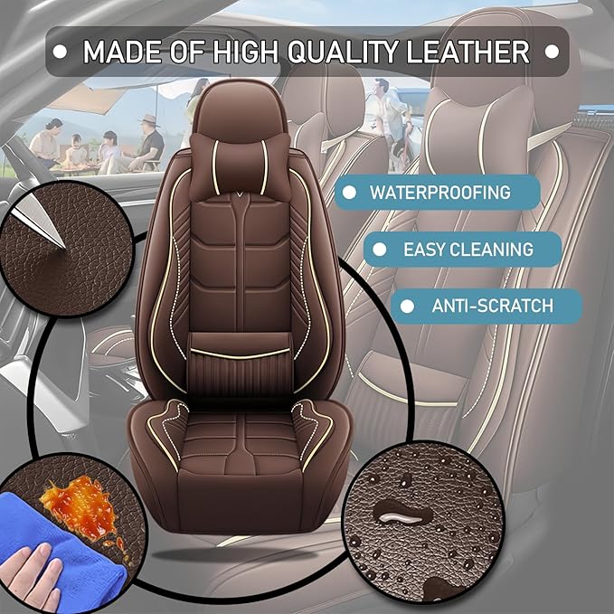 Leather Car Seat Covers Fit for Toyota Corolla Cross 2022-2024, 5 Seater Car Seat Cover, Premium Waterproof, Scratch Resistant Car Interior Accessories (Full Set with Pillow Coffee)
