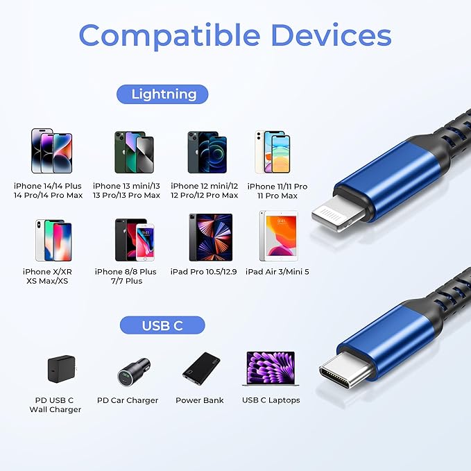 Basesailor USB C to Lightning Charger Cable 6.6ft with USB A Adapter,iOS Type C Power Delivery PD Fast Charging Cord for iPhone 11 12 13 14 Mini Pro Max,SE,iPad 8th 9th Generation