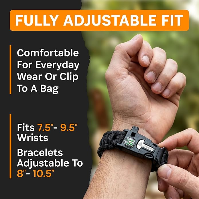 Paracord Bracelet Compass Hiking Survival Kit Emergency Whistle Fire Starter Camping Gear Hiking Essentials Fishing Hunting Accessories EDC Backpacking Gear Tactical Survival Gear Equipment