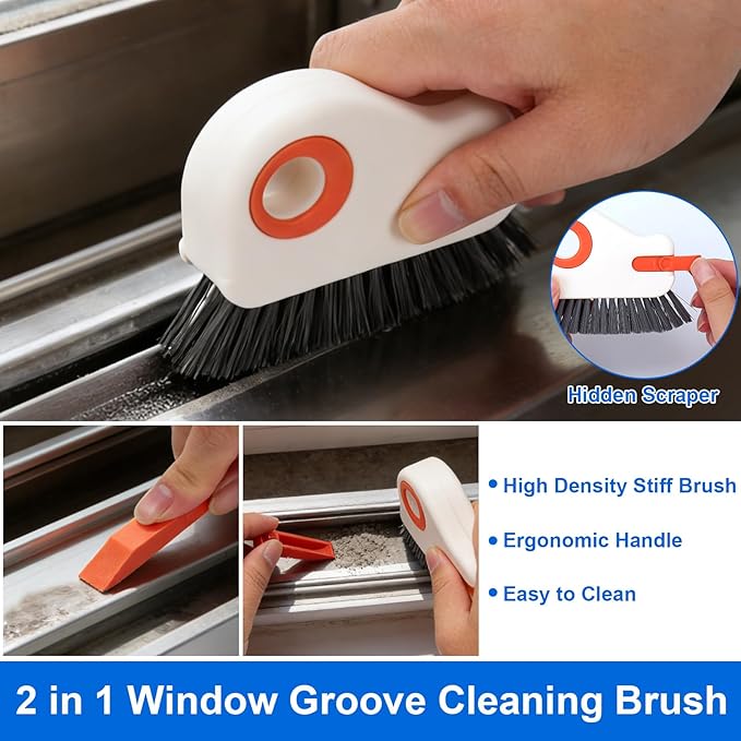 XANGNIER Window Sill Cleaner Tool,8 Pcs Magic Door Window Track Cleaning Tools Kit,Sliding Door Track Cleaner,Groove Crevice Cleaning Brush for Tile Lines/Shutter/Car Vents/Air Conditioner/Keyboard