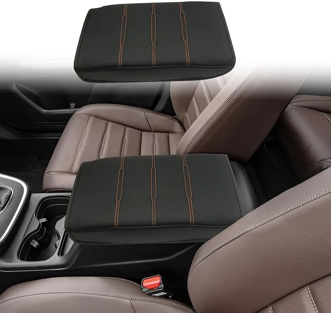 Center Console Cover for 2023 2024 2025 2026 Honda CR-V LX/EX/EXL/Sport/Sport-L/Sport Touring Hybrid, Armrest Lid Cushion Leather Protector Interior Accessories (Black/Orange Stitching)