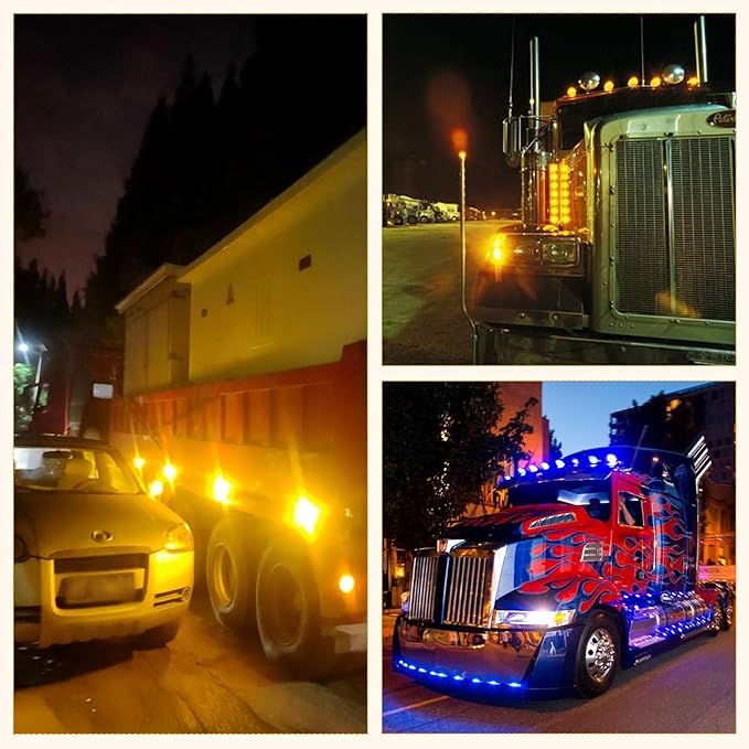 2PCS 17 LED Dual Revolution Watermelon Lights, Amber Turn Signal & Marker to Blue Auxiliary, Clear Lens & Stainless Steel Bezel for Freightliner, Peterbilt, Heavy Trucks & Trailers