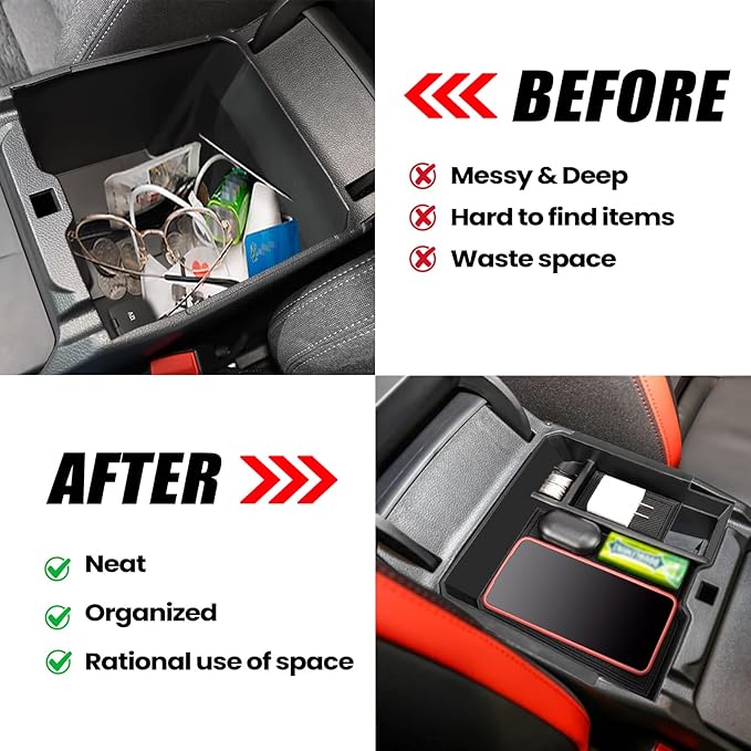 Center Console Organizer Tray Compatible with 2024 2025 2026 Ford Ranger Raptor Lariat XL XLT Armrest Storage Box Insert Interior Accessories-ONLY FIT Electric Handbrake Version