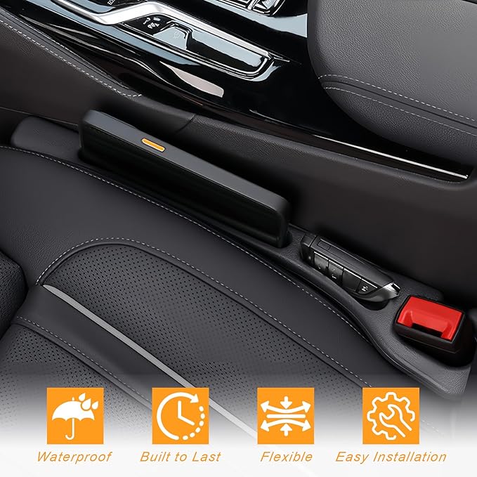 2 Pack Black Car Seat Gap Filler Organizer, Universal Car Seat Gap Plug with Seatbelt Slot, Anti-Drop Organizer for Keys Phones Storage for Auto Truck SUV