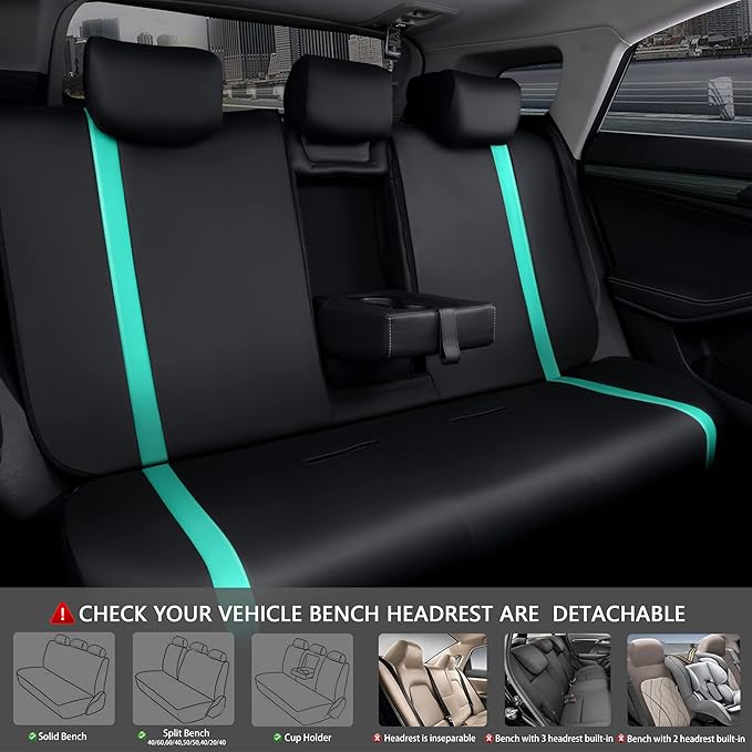 CAR PASS Black Mint Leather Car Seat Covers Full Set, Luxury PU Seat Covers for Cars, Waterproof Car Seat Protector Anti-Slip Seat Cushion Airbag Compatible for SUV Pick-up Truck Sedan, Mint Blue