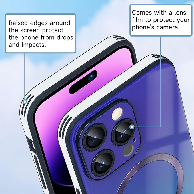 Guppy Compatible with iPhone 15 Pro Case Magnetic, with Full Camera Lens Protector [Compatible with MagSafe] Scratch Resistant Gradient Glass Back Cover Phone Case-Purple
