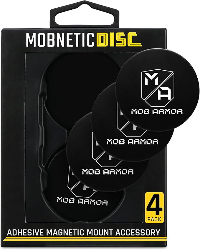 Mob Armor Magnetic Phone Mount Plates - Strong Adhesive Steel Discs for MobNetic Maxx & Mob Magnetic Car Mounts, Compatible with Phone Magnet Plates, Vehicle Accessory - Black (4 Pack)