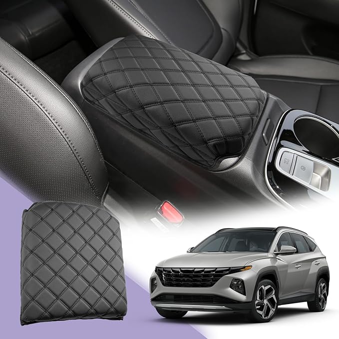 ZCLINKO 2026 Tucson Center Console Cover 2022-2026 Tucson Armrest Cover Tucson Center Console Armrest Pad Soft Leather 2025 Tucson SEL Armrest Console Cover 2026 2025 Tucson Accessories(Black)