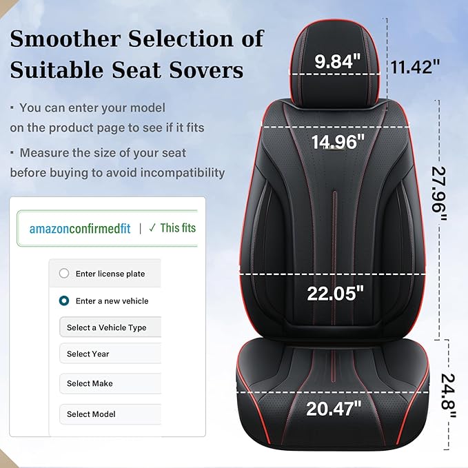 Coverado Car Seat Covers Full Set, Leather Seat Covers for Car, Waterproof Seat Covers, Automotive Seat Cushions, Breathable Car Seat Protector Universal for Most Sedans, Trucks, SUV (Black &Red Line)