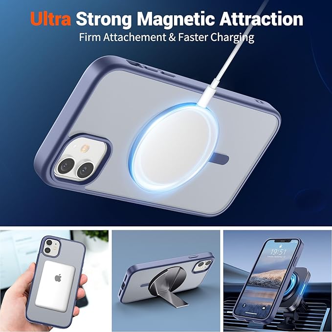 SUPFINE Magnetic for iPhone 12 Mini Case & iPhone 13 Mini Case (Compatible with MagSafe) (Military Grade Drop Protection) Slim Translucent Matte Shockproof Phone Cover,Lavender Gray