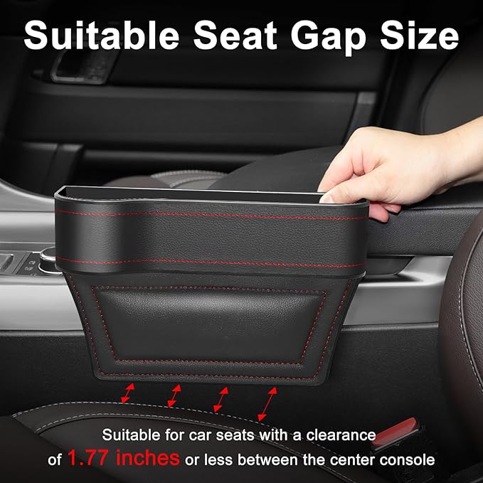 Car Seat Gap Filler, 2 Pack Car Seat Organizer with Cup Holder, Car Seat Gap Filler Organizer with 2 Seat Back Hooks for Phones, Keys, Cards, Canned Drinks, Ideal for Car storage Box