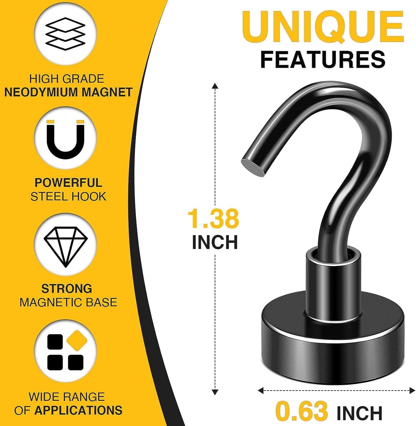 DIYMAG Magnetic Hooks, 30Lbs Strong Heavy Duty Cruise Magnet S-Hooks for Classroom, Fridge, Hanging, Cabins, Grill, Kitchen, Garage, Workplace and Office Etc, (500Pack-Black),Screw in Hook