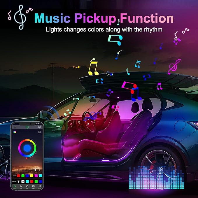 2 in 1 Acrylic Car LED Lights Interior, RGB Ambient Llighting Car Kit with 168 LEDs, 16 Million Colors, Music Sync, App & USB & Remote Dashboard Ambient Lighting for Car