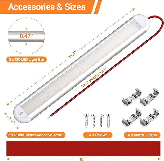 CT CAPETRONIX 12v Led Light Bar Strip, 120LEDs 1300LM 7W DC 12 Volt Led Strip Lights Fixtures with Switch, Enclosed Trailer Lights for RV Interior, Van, Truck Lorry, Camper, Boat, Caravan (2Pcs)