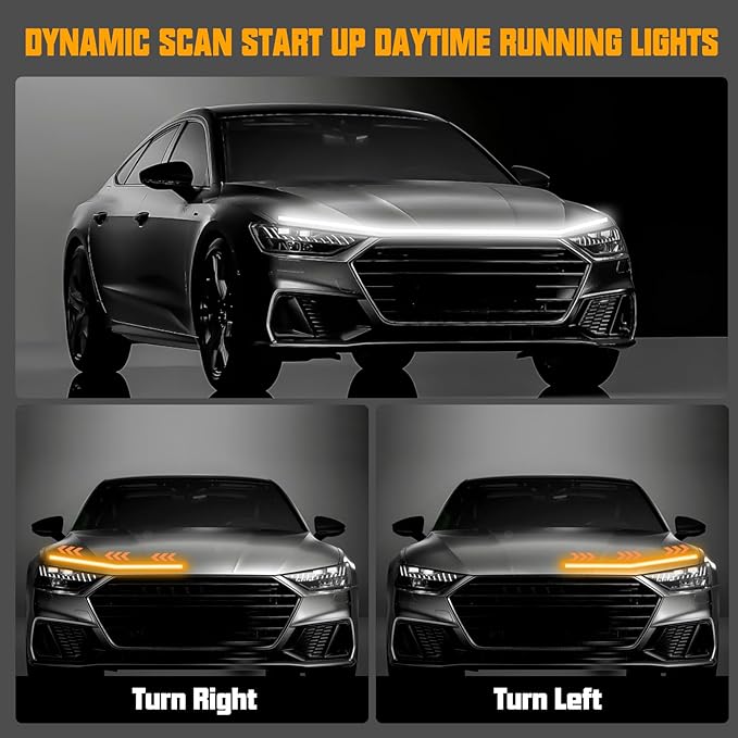 Dual Color Amber White Switchback 79 Inches Car Hood Light Strip,Exterior Flexible Headlight Waterproof Daytime Running Light Strip(1 Set)